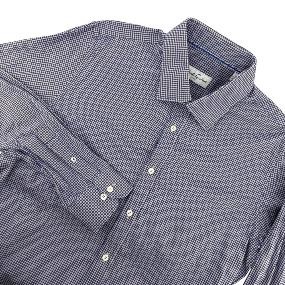 Robert Graham Button Down Shirt Mens 16.5 42 Blue White Micro Check‎ Long Sleeve
